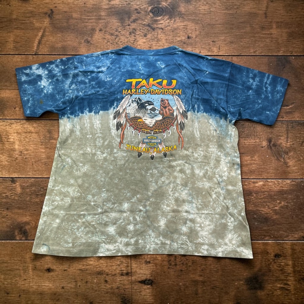 Vintage USA Harley Davidson Taku Juneau Alaska Tie Dye T-Shirt 3XL Single Stitch